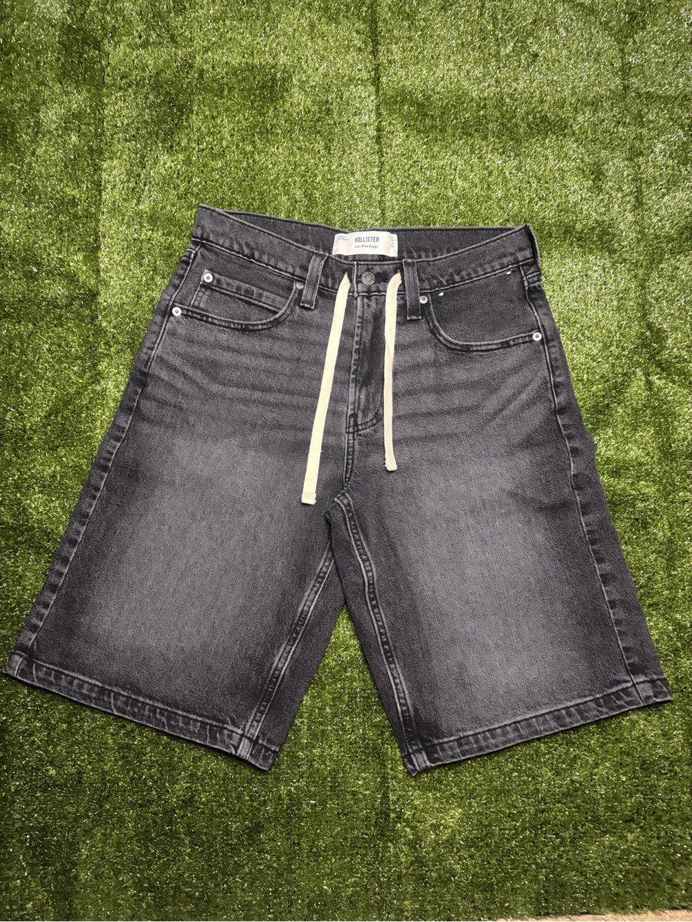Hollister Men's Blackwashed Denim Drawstring Shorts